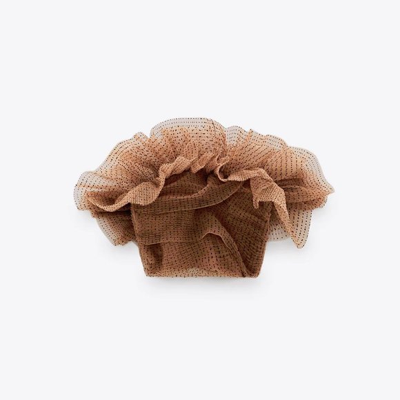 NWT Zara polka dot & pink / tan tulle crop top, M - Picture 6 of 9